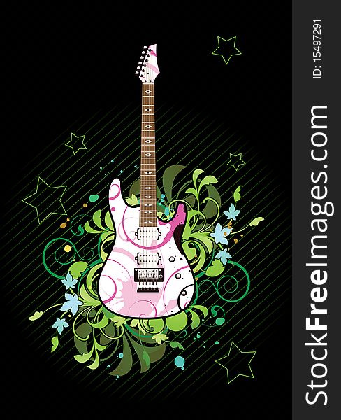 Floral abstract with electric guitar on a black background