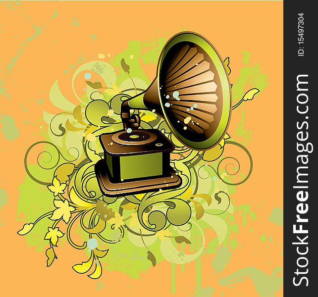 Abstract with gramophone on a striped background