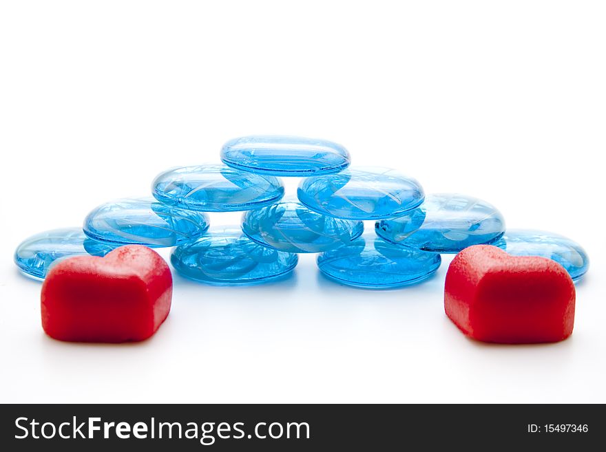 Blue Glass Stones With Heart