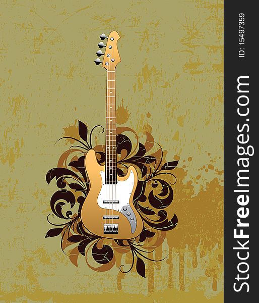 Retro abstract with electric guitar on a dirty background