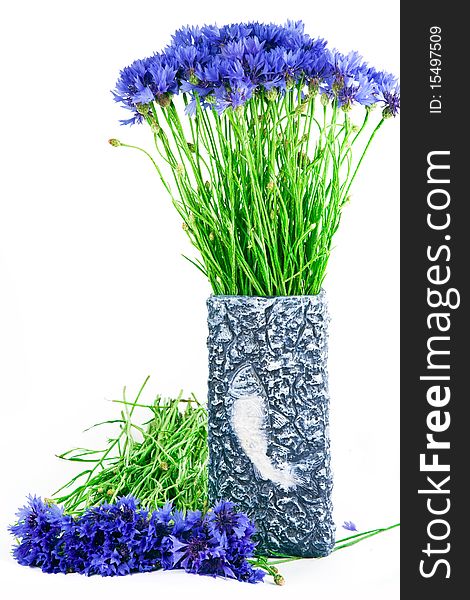 Ceramic Vase with cornflowers, home decoration