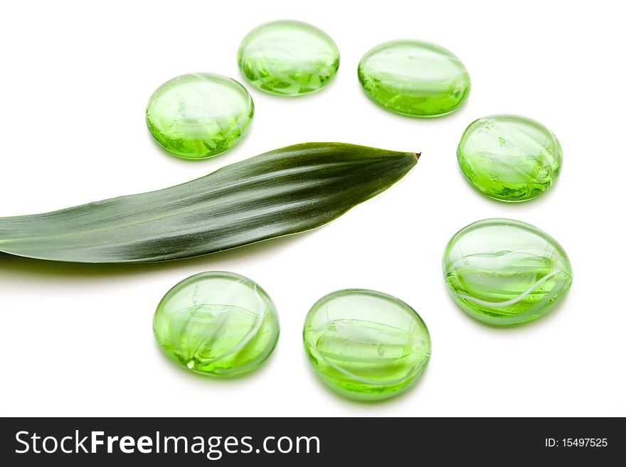 Green banners glass stones with plant leaf. Green banners glass stones with plant leaf