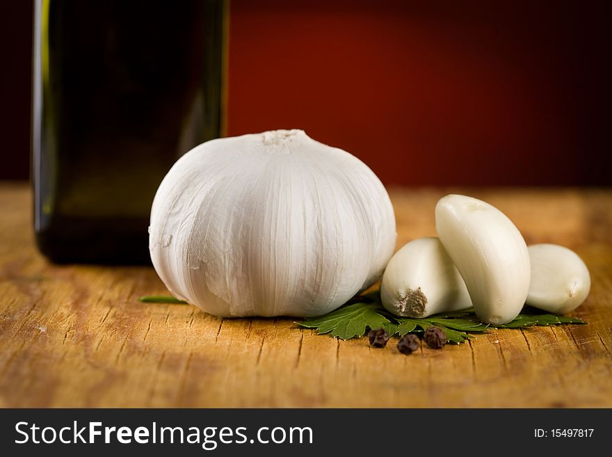 Vintage Still Life With Garlic, Pepper