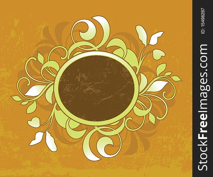 Retro banner with floral elements on a brown background