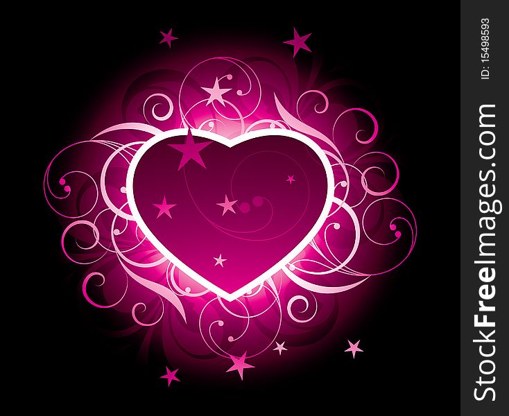 Heart with decorative elements on black background. Heart with decorative elements on black background