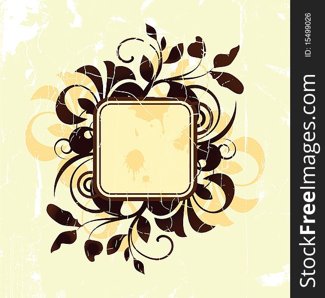 Retro banner with floral elements on a yellow background