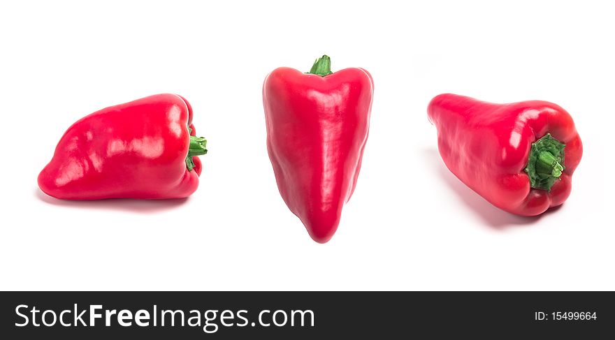 Set of three photographs of red pepper on a white background