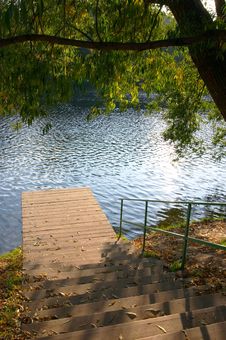 Ladder To Autumn Lake And A Willow Stock Photography Ladder To Autumn Lake And A Willow Stock Photography