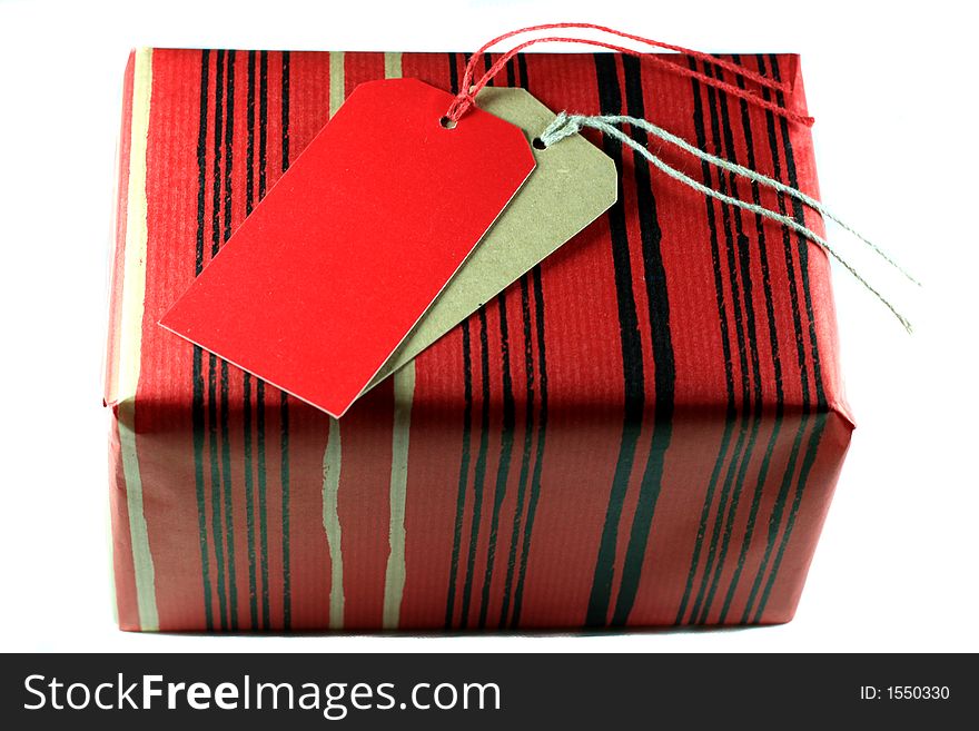 Gift with Brown Label and Red Wrapper