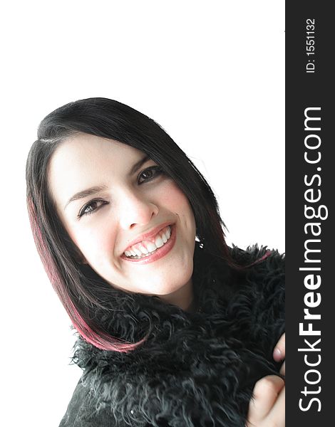 Girl smiling with winter coat portrait. Girl smiling with winter coat portrait