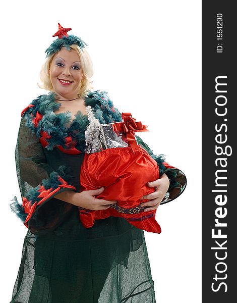 The woman in a costume of a Christmas tree. The woman in a costume of a Christmas tree