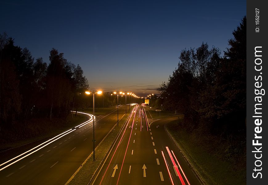 Car lights at the blue hour