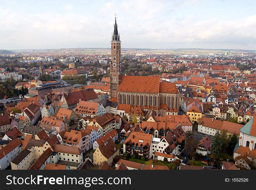 View over the historic city of Landshut, Germany, from the castle hill.