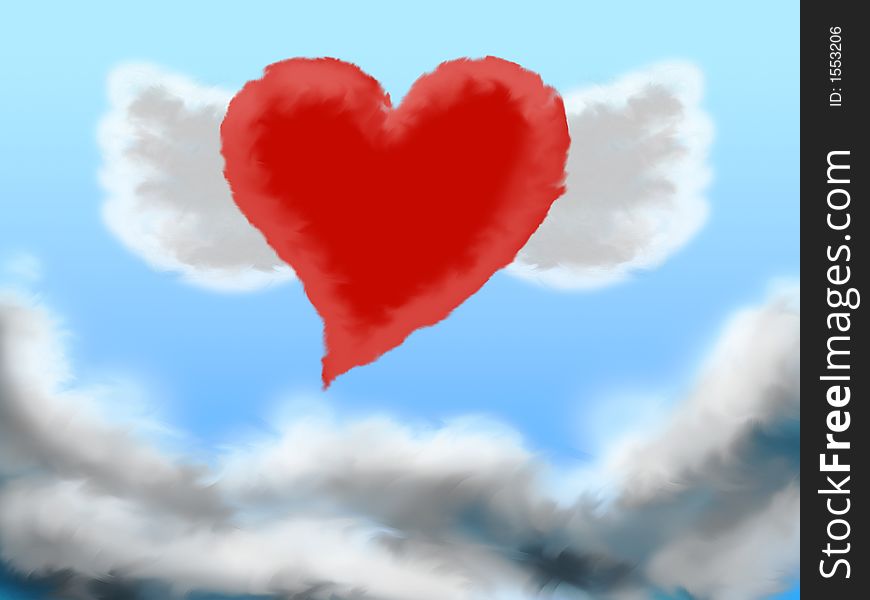 An illustration of a flying heart that can be used to represent love, romance, falling in love and harmony.