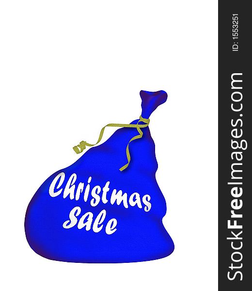Christmas bag Santa with gifts - with sewn inscription Christmas sale (isolated on a white background)
