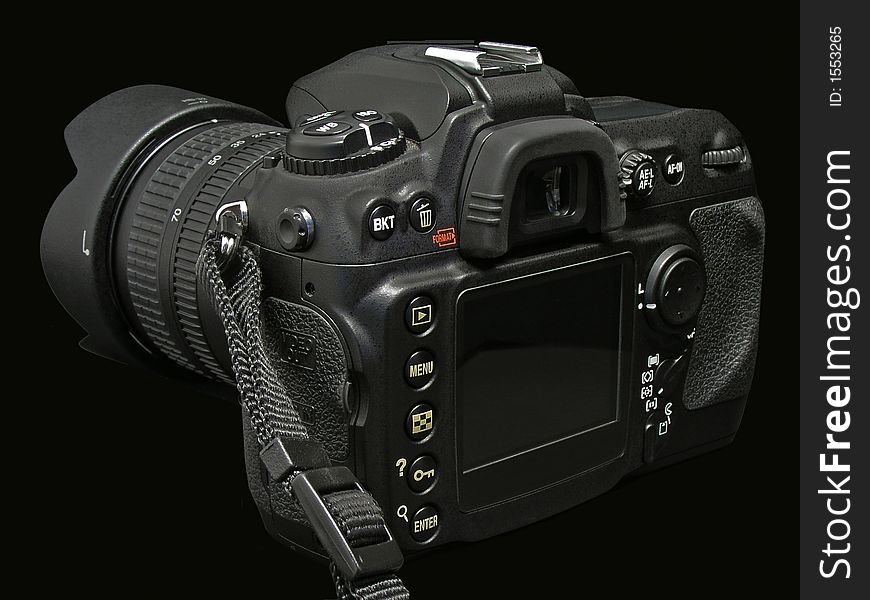 Photo of a digital SLR camera. Photo of a digital SLR camera.