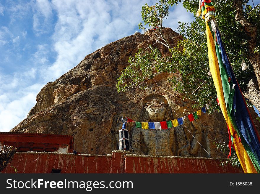 The ancient sculpture of Buddha Sakyamuni in Mulbeck, Ladakh, India