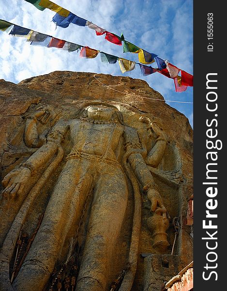 The ancient sculpture of Buddha Sakyamuni in Mulbeck, Ladakh, India