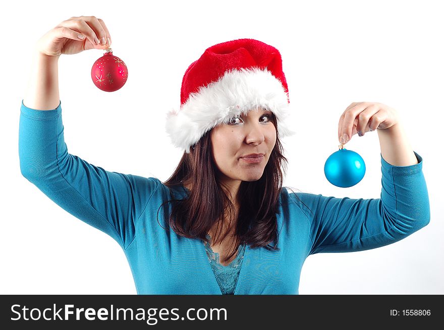 Attractive woman with balls on white background. Attractive woman with balls on white background