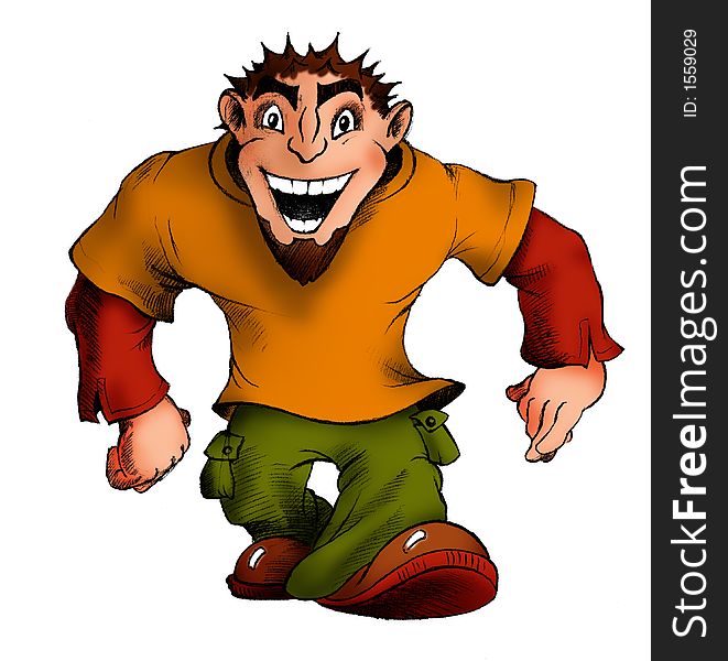 Cartoon coloured illustration of smiling teenager. Cartoon coloured illustration of smiling teenager