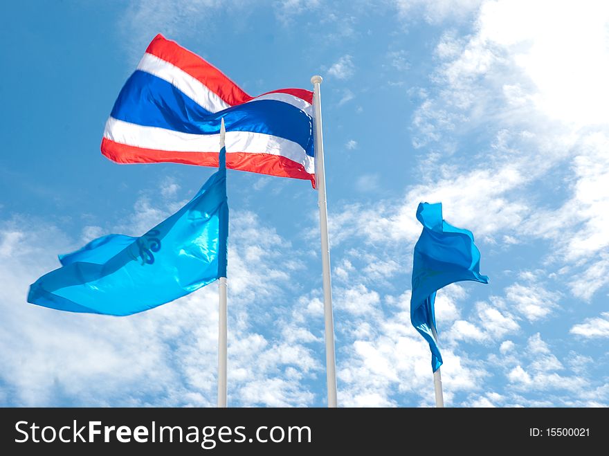 Image of waving thai flag of thailand with cloud background