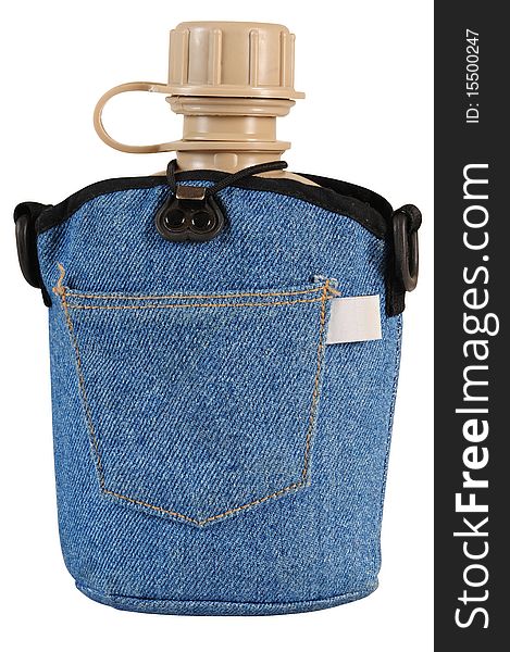 Water container in jean cloth. Water container in jean cloth.