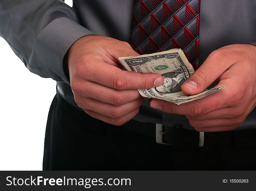 The businessman in a grey shirt and a tie has control over money. The businessman in a grey shirt and a tie has control over money.