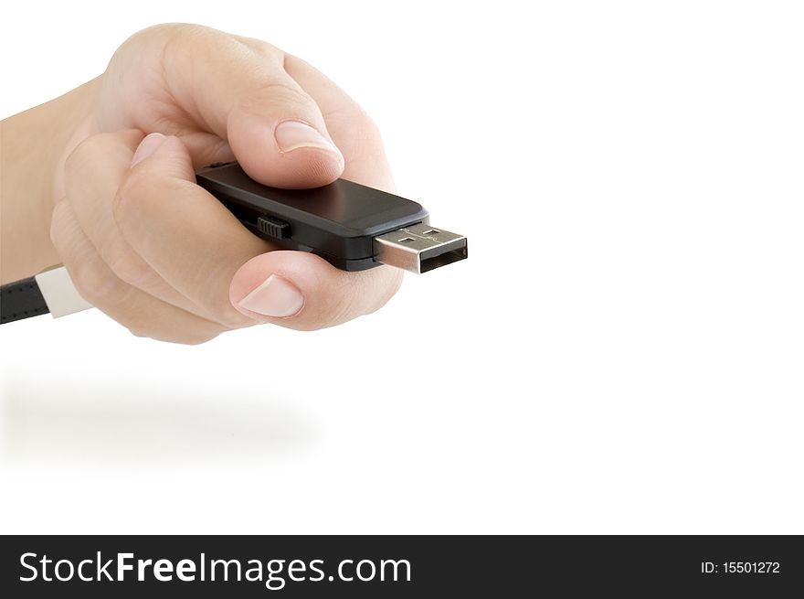 Usb flash in the hand isolated on white