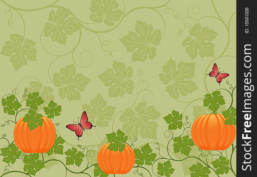 Floral Background With A Pumpkin