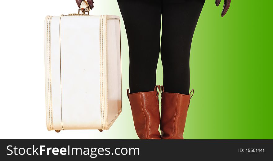 Woman carrying classic travel bag. Woman carrying classic travel bag.