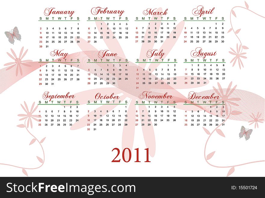 Image of a red floral 2011 calendar.