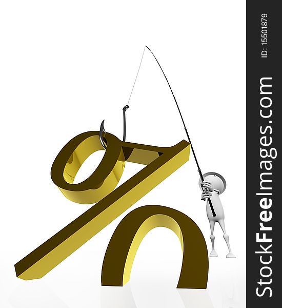 Fishing hook with a golden symbol per cent. Fishing hook with a golden symbol per cent.