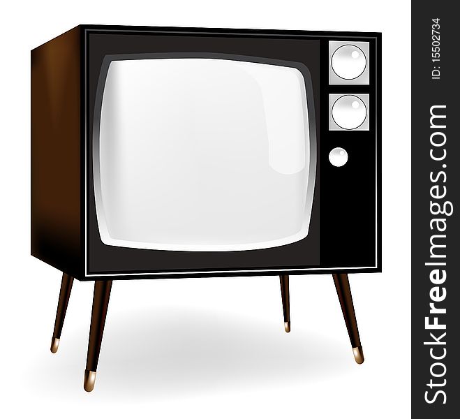 Stylish vintage TV icon in dark colors over white back ground