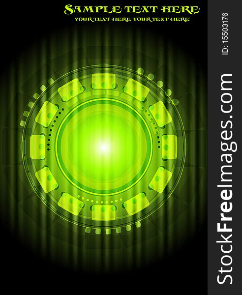 Green technical background with circles and squares. Green technical background with circles and squares