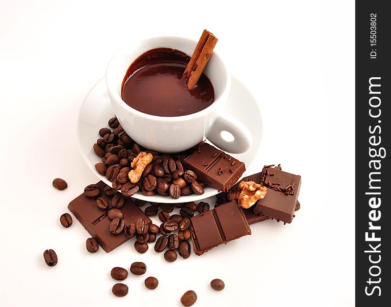 Coffee and chocolate with cinnamon