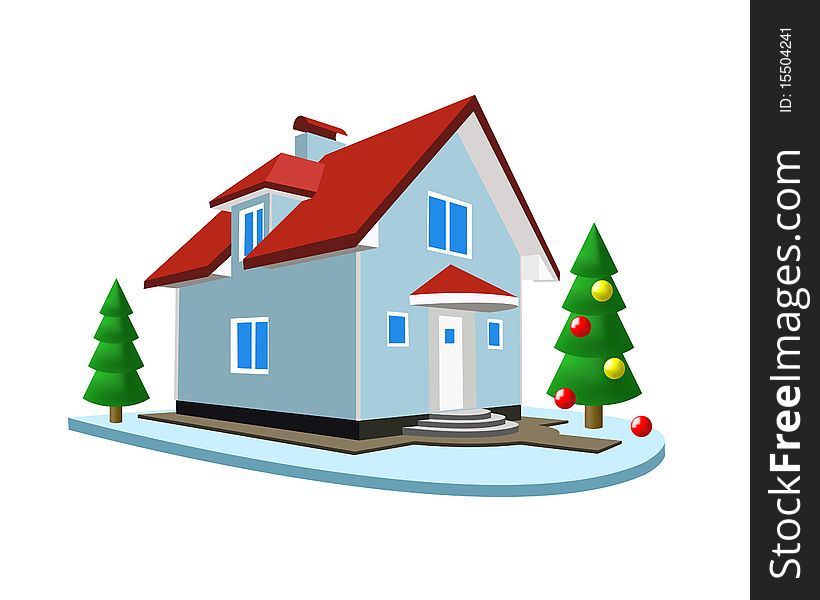 Cottage and fir on a white background. Cottage and fir on a white background