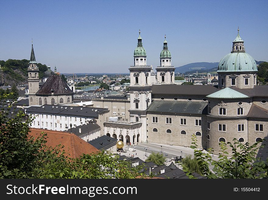 View of Cathedral of Salzburg from Festung Hohesalzbur. View of Cathedral of Salzburg from Festung Hohesalzbur