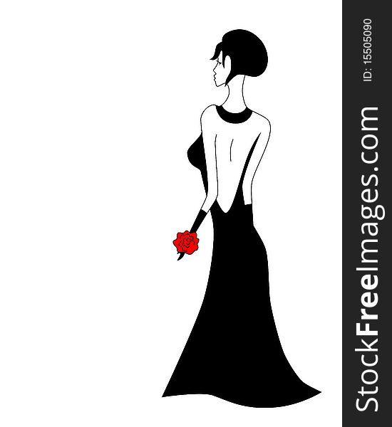 Vector picture of girl in black long evening dress