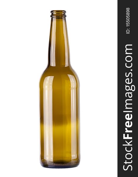 Empty beer bottle on a white background
