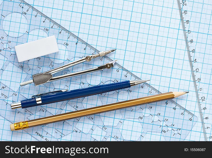 Drawing tools with a graph paper background. Drawing tools with a graph paper background