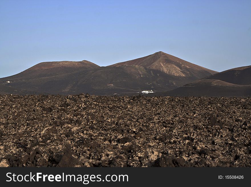 Volcanic landscape in national park Timanfaya in Lanzarote, Spain