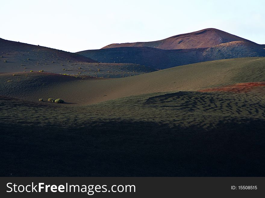 Volcanic landscape in national park Timanfaya in Lanzarote, Spain