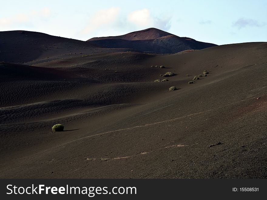Volcanic landscape in national park Timanfaya in Lanzarote, Spain