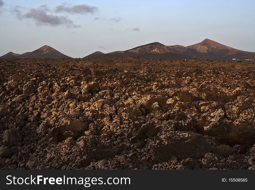 Volcanic landscape in national park Timanfaya in Lanzarote, Spain