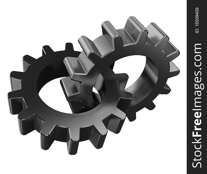 3d illustration of two gear wheels isolated over white