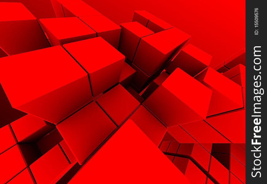 Abstract 3d illustration of red cubes background. Abstract 3d illustration of red cubes background