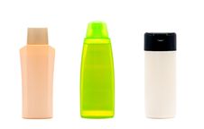 Three Blank Cosmetic Bottles On White Royalty Free Stock Images