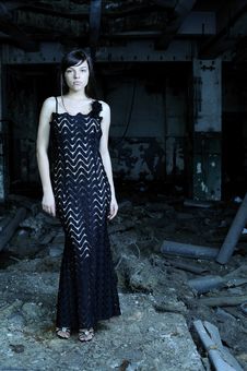 Young Woman Posing In Demolished Construction Stock Photo Young Woman Posing In Demolished Construction Stock Photo