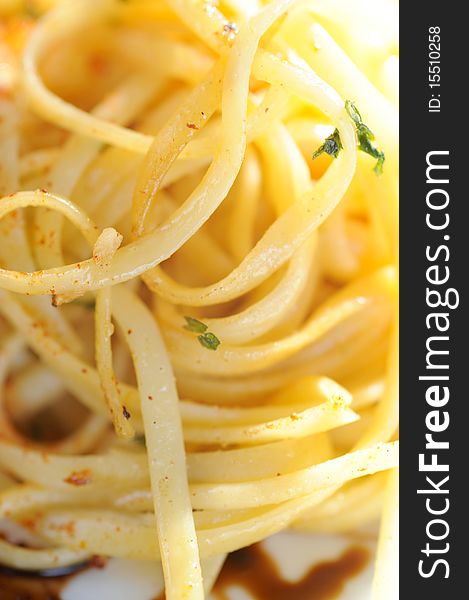 Spaghetti and ingredien in food studio