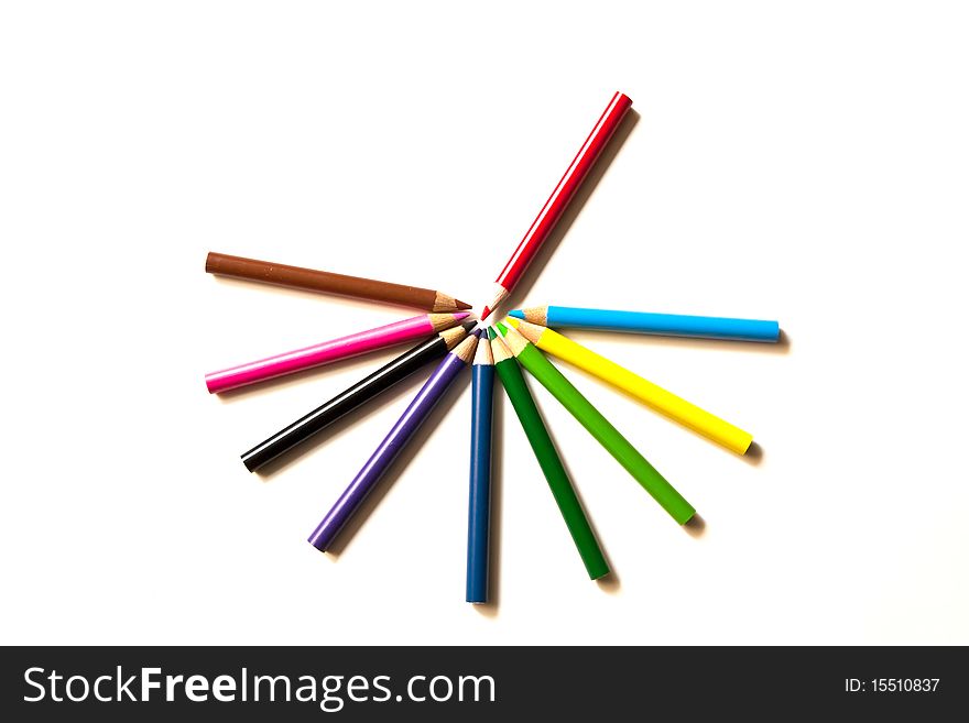 The color pencils isolated on the white background